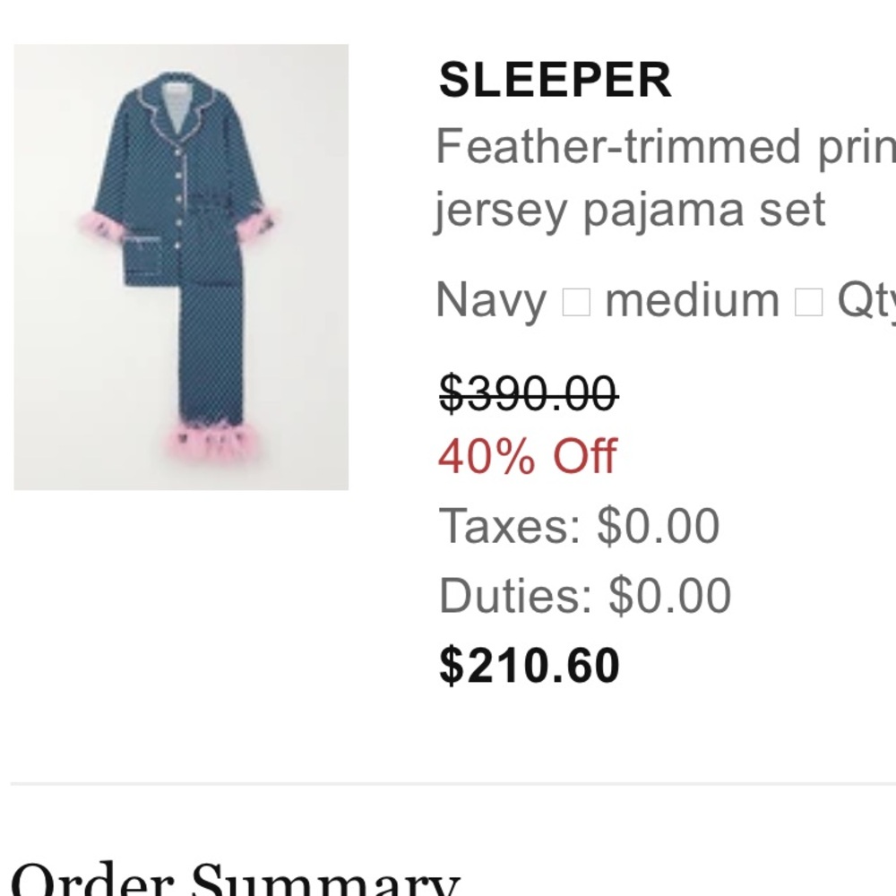 Sleeper Navy Pajama Set with Pink Feather Trim (M) worn 1x